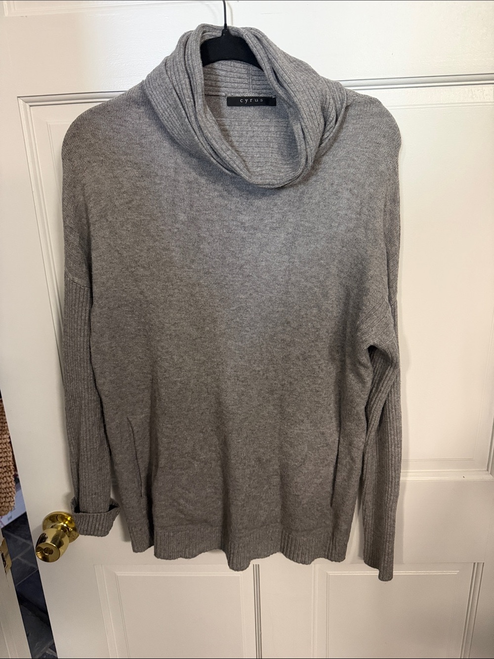 Cyrus Super soft light Gray Cowl Neck Sweater with pockets